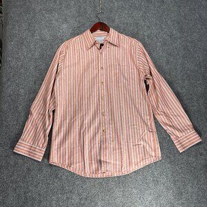 L.L. Bean Shirt Mens Medium Trim Fit Button Down Muted Red Stripe Cotton Pocket